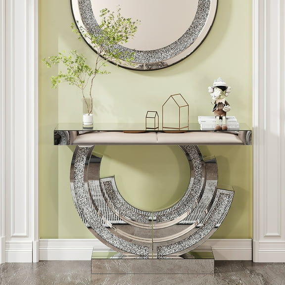 MINESTIA O Shaped Mirror Console Table, Handicrafts Mirror Sofa Table, Narrow  Accent Foyer Table for Room