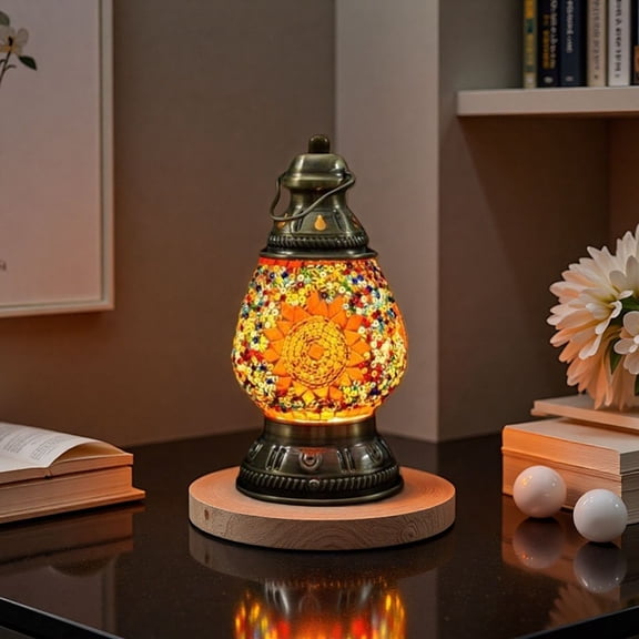MINESTIA  Turkish Table Lamp, Handmade Moroccan Tiffany Style Glass Night Stand Light with USB Port Touch 3 Brightness Levels