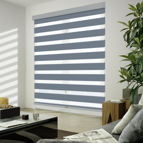 MING CHEN Cordless Zebra Blinds for Windows 95% Blackout Dual Layer Privacy Window Blinds Free-Stop Roller Window Shades Light Filtering Sheer Shades for Home, Office (Dark Grey, 32" Wx72" H)