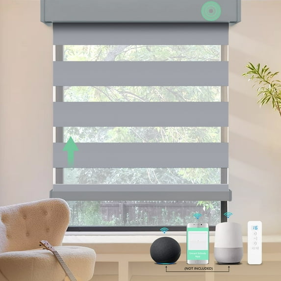 MING CHEN Motorized Blinds with Remote Control 75% Blackout Electric Zebra Blinds for Windows Compatible with Alexa Google for Home Office (Light Grey, 26"Wx72"H)