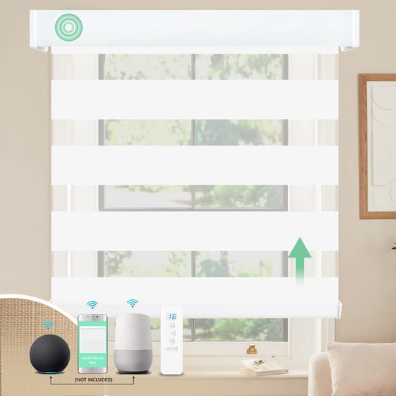 MING CHEN Motorized Blinds with Remote Control 75% Blackout Electric Zebra Blinds for Windows Compatible with Alexa Google for Home Office (White, 72"Wx72"H)