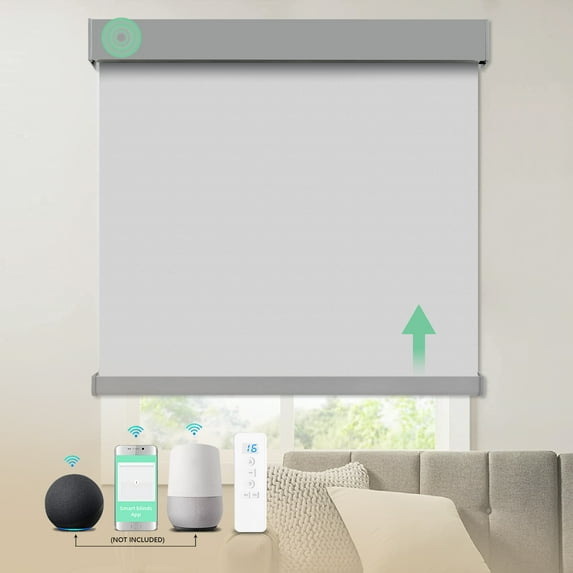 MING CHEN Motorized Roller Shade with Valance, 100% Blackout Motorized Blinds, Waterproof and UV Protection, Work with Alexa, Google (72"Wx72"H, Light Grey)