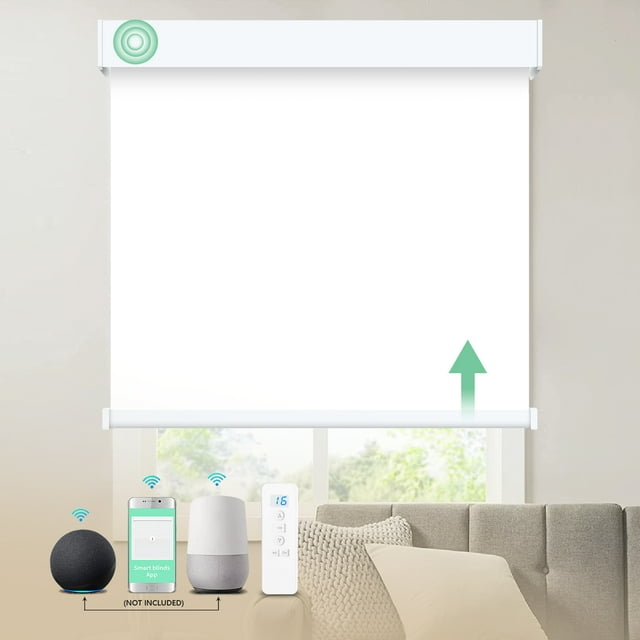 MING CHEN Motorized Roller Shade with Valance, Motorized Blinds, Waterproof UV Protection, Work with Alexa, Google (100% Blackout White, 33"Wx72"H）