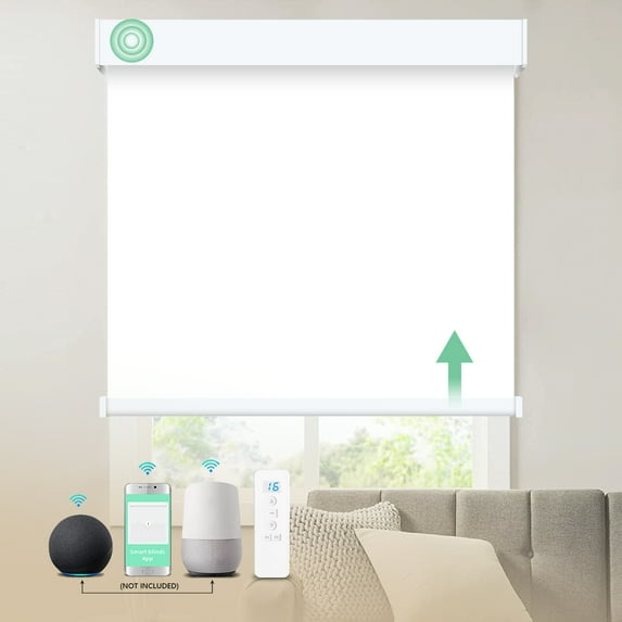 MING CHEN Motorized Roller Shade with Valance, Motorized Blinds, Waterproof UV Protection, Work with Alexa, Google (100% Blackout White, 51"Wx72"H)