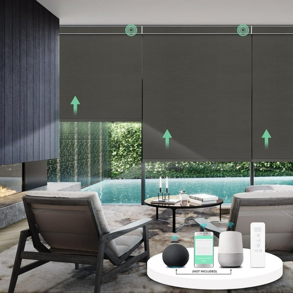 MING CHEN Motorized Roller Shades with Remote, Fabric Wrapped Valance and Bottom Rod Smart Shades, Automatic 100% Blackout Roller Shade Compatible with Alexa Google (MV14-Dark Brown, 58"Wx72"H)