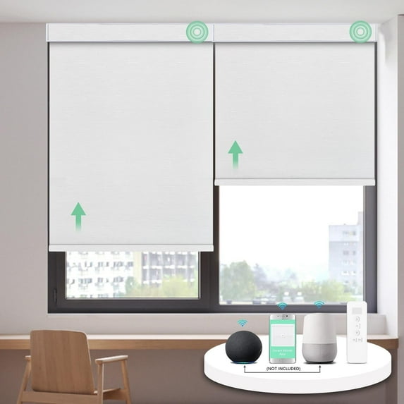 MING CHEN Motorized Roller Shades with Remote, Fabric Wrapped Valance and Bottom Rod Smart Shades, Automatic 134% Blackout Roller Shade Compatible with Alexa Google(MV15-Jacquard White, 57"Wx72"H)