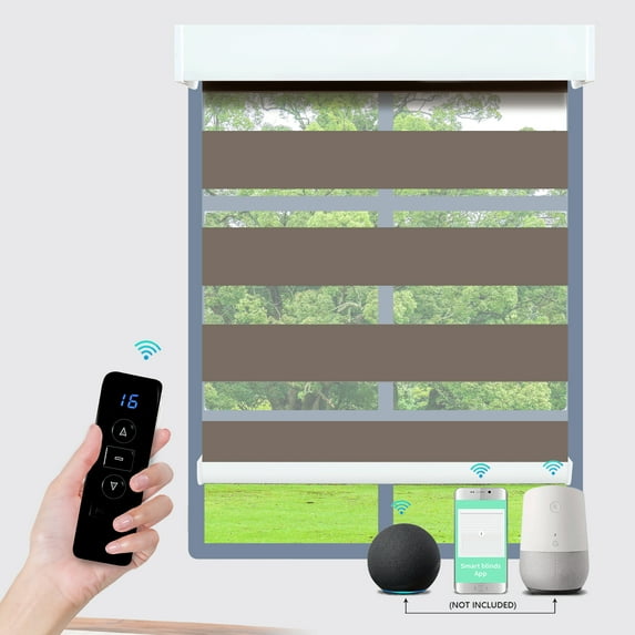 MING CHEN Motorized Zebra Blinds, Remote Control Day and Night Roller Blinds, 75% Shading Luxury Brown (28"Wx 72"H )