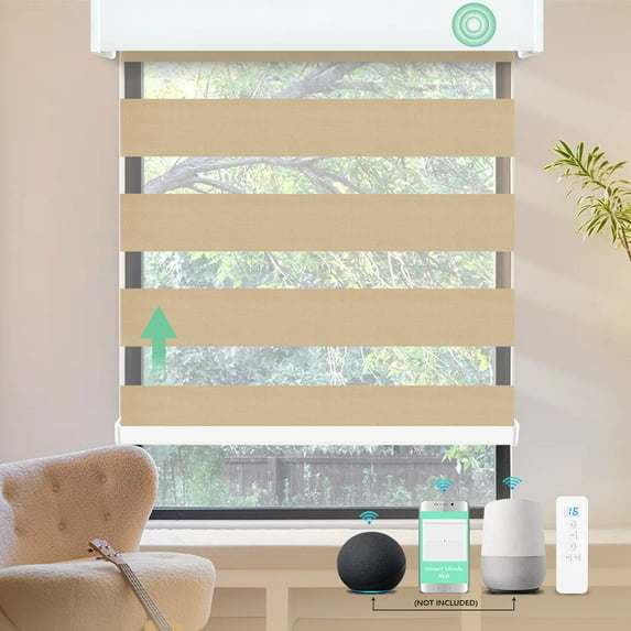 MING CHEN Motorized Zebra Blinds Works with Remote Alexa, Smart Electric Window Zebra Shades Blinds, Automatic Zebra Blinds for Windows Blackout (Champagne, 50"Wx72"H)