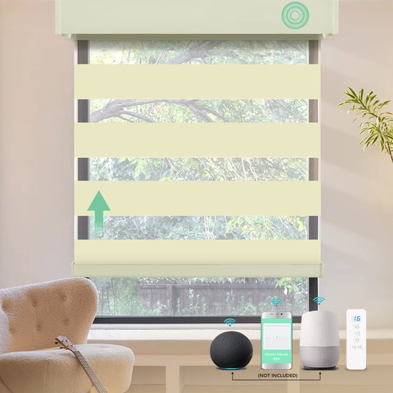 MING CHEN Motorized Zebra Roller Shades with Remote, Alexa Smart Electric Remote Control Blinds, 75% Shading Beige(64"W x 72"H)