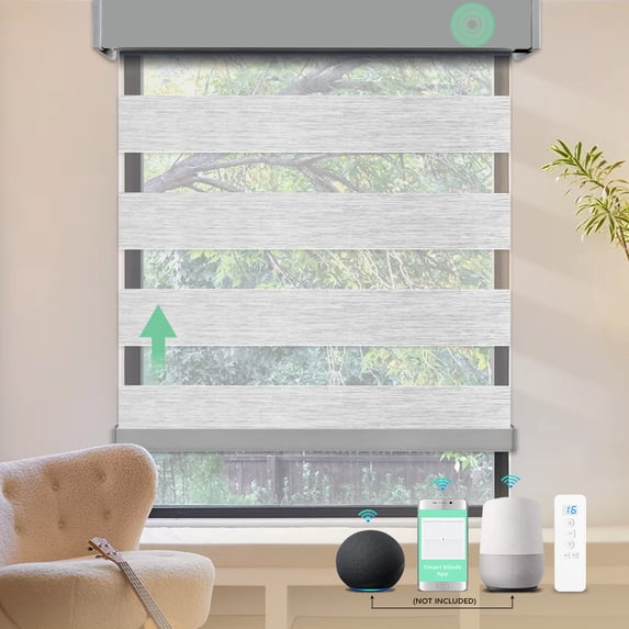 MING CHEN Smart Motorized Zebra Roller Blinds with Remote, Alexa Automatic Electric Remote Control Blinds,85% Shading Luxury Gray (25"W x 72"H)