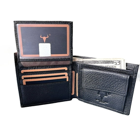 MING CLAN Durable Leather Bifold Wallet for Men, Black