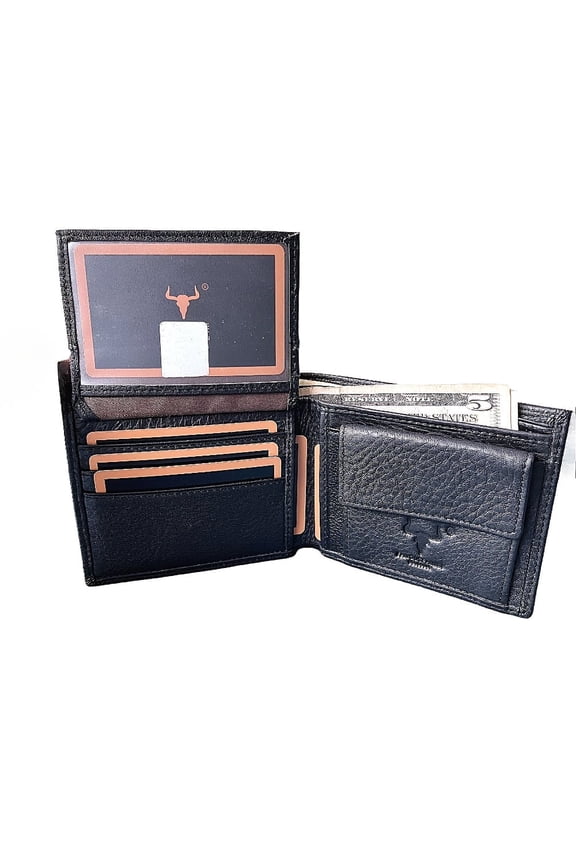 MING CLAN Durable Leather Bifold Wallet for Men, Black