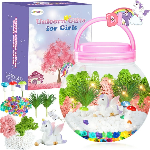 MINGKIDS DIY LightUp Terrarium Kit, Glow in Dark Unicorn Garden