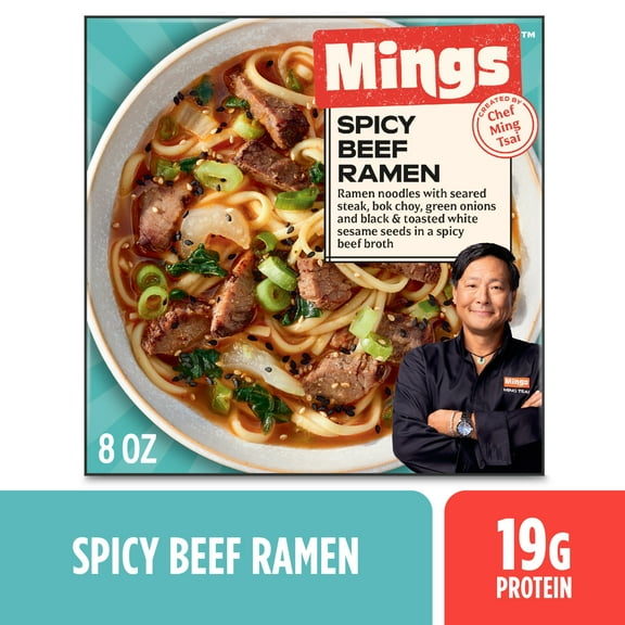 Mings Frozen Ramen Noodles Spicy Beef Flavor Soup Boxed Meal, 8 oz (Frozen)