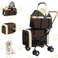 thumbnail image 1 of MINGYI 3-in-1Double Pet Stroller,Foldable Portable Pet Travel Strolling Cart for Medium Small Dogs Cats, up to 50lbs(Brown), 1 of 9