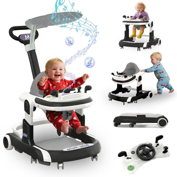 MINGYI 4-in-1 Baby Walker - Multi-functional, Height Adjustable, Foldable Design (Black)