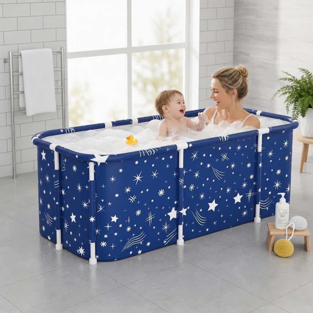 MINGYI 47.2in Large Foldable Bathtub for Adult and Kids, Portable Ice Bathtub Hot Bathtub for Bathroom,Soaking Bath Tub( Starry Blue）
