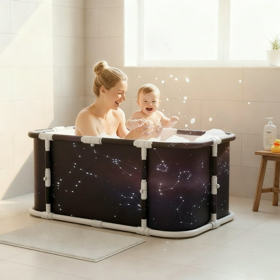 MINGYI 47" Portable Bathtub,Foldable Freestanding Bathtubs for Adults Kids,Hot Ice Bath for Soaking,Shower(Sky Blue)