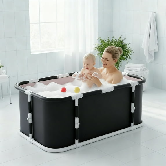 MINGYI 47" Portable Bathtub ,Foldable Freestanding Bathtubs for Adults Kids,Outdoor/Indoor Hot Ice Bath for Soaking,Shower(Black)