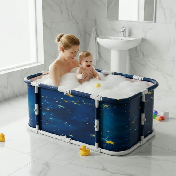 MINGYI 47" Portable Bathtub ,Foldable Freestanding Bathtubs for Adults Kids,Outdoor/Indoor Hot Ice Bath for Soaking,Shower(Planets Blue)