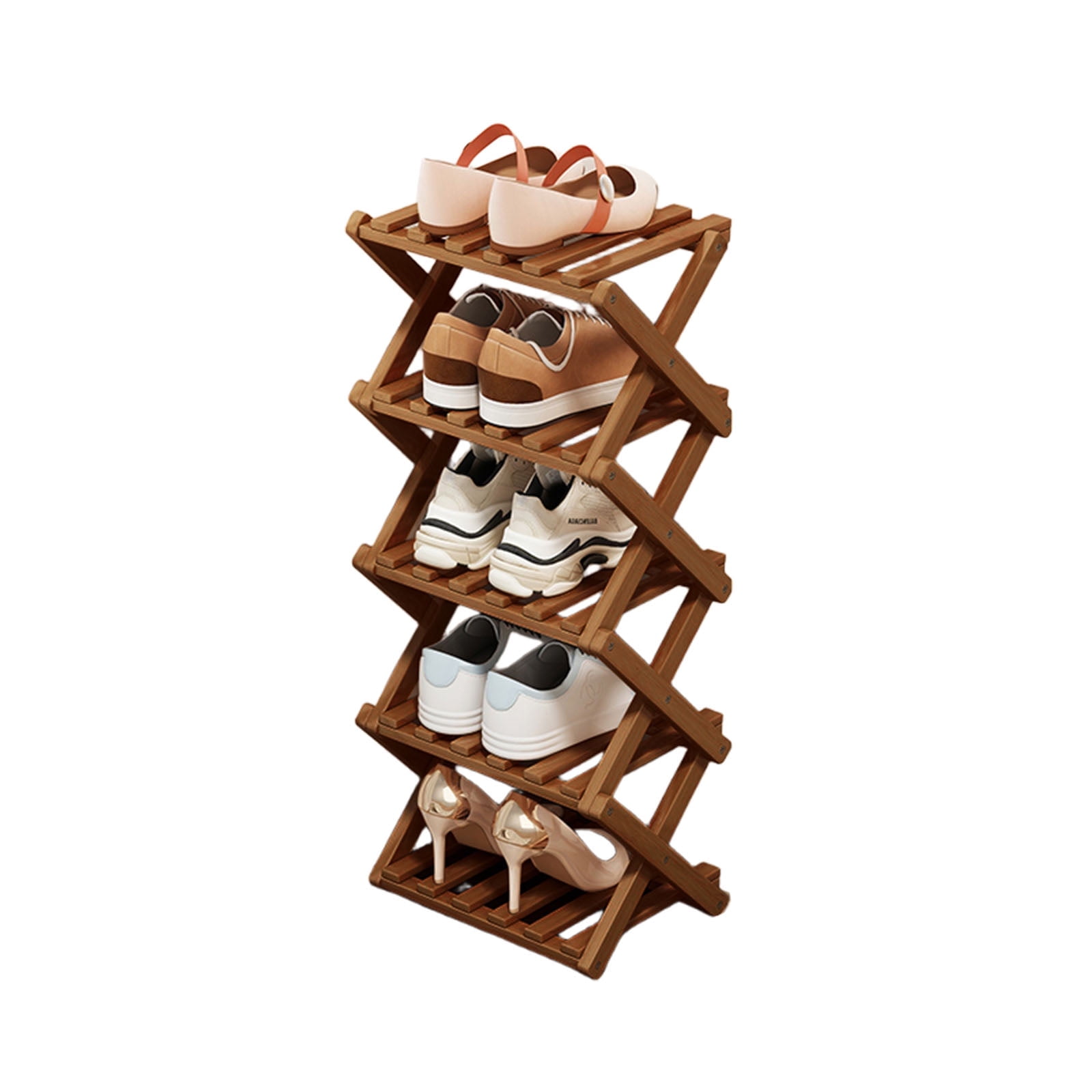 MINGYI 5-Layers Foldable Shoes Rack，Bamboo Foldable Shoes Organizer，for ...