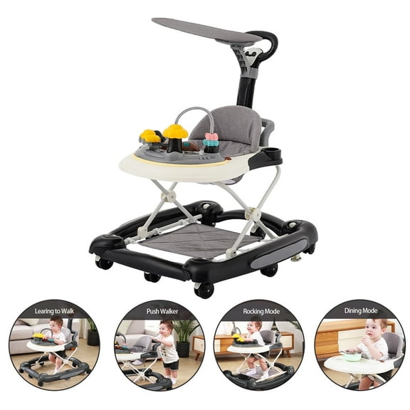MINGYI 5-in-1 Baby Activity Walker, Foldable, Height Adjustable, Quiet Wheels, Easy Clean, Black, Suitable for Boys and Girls