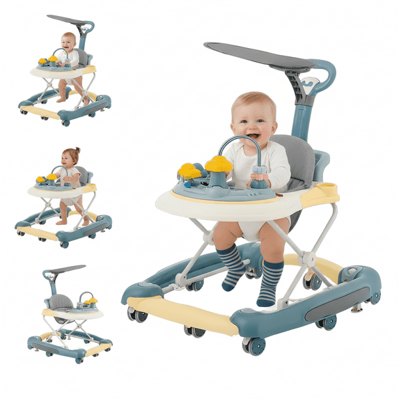 MINGYI 5-in-1 Baby Walker, Foldable, Height Adjustable, Quiet Wheels ...