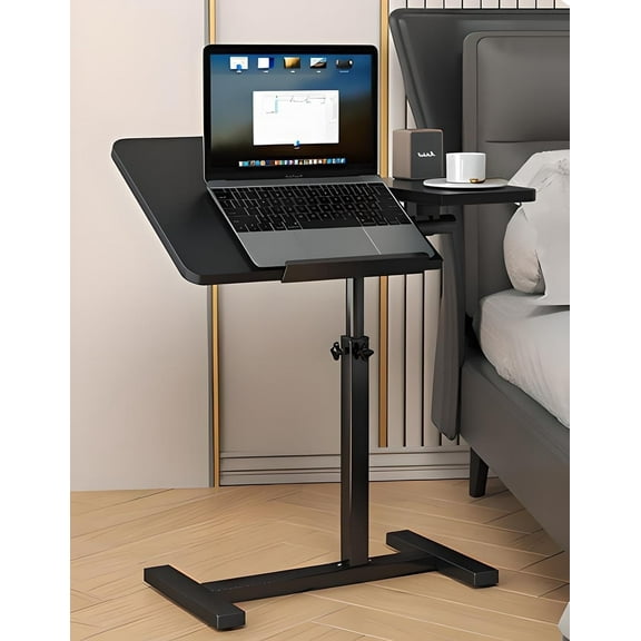 MINGYI C-Shape Angle & Height Adjustable Laptop Desk, overbed bedside table with Silent wheels, Notebook Table for sofa, (Black)