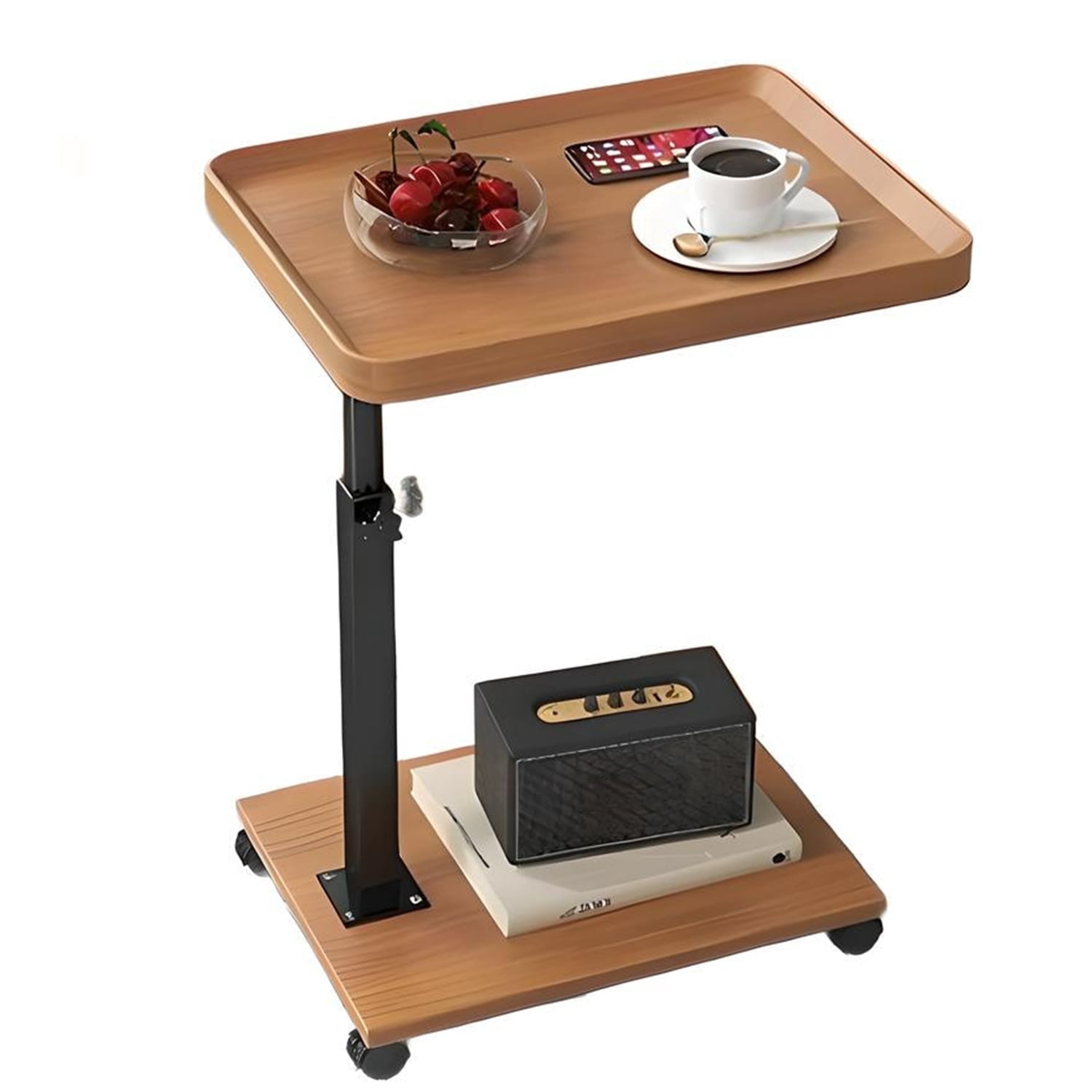 MINGYI C Shaped End Table with groove, Vintage Side Couch Table for Living Room, Bedroom, 15''L x 12''W x 17~31''H, wood color