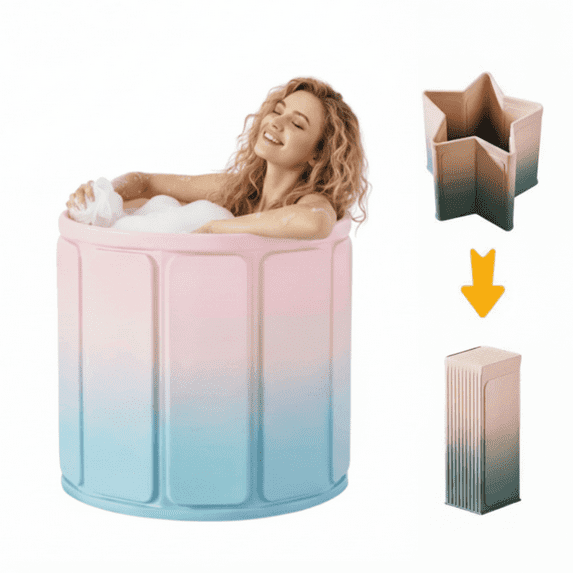 MINGYI Foldable Bathtub for Adults ,27.5in PVC Portable Soaking Bath Tub for Shower Stall, Freestanding Non-Inflatable Hot Ice Bath Tub for Home Indoors Outdoors Gyms (Blue+Pink)