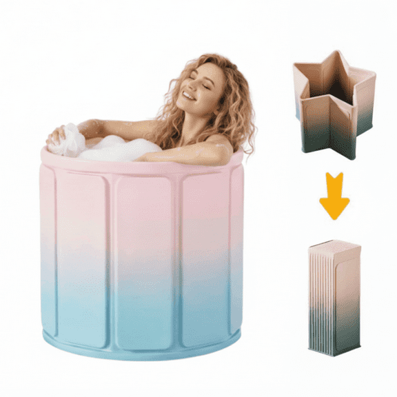 MINGYI Foldable Bathtub for Adults ,27.5in PVC Portable Soaking Bath Tub for Shower Stall, Freestanding Non-Inflatable Hot Ice Bath Tub for Home Indoors Outdoors Gyms (Blue+Pink)