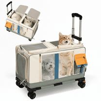 MINGYI Large Pet Rolling Carrier with Wheels, Foldable Cat Carriers with Straps,for 2 Small Medium Dogs & Cats up to 40lbs, for Traveling/Camping(Green)