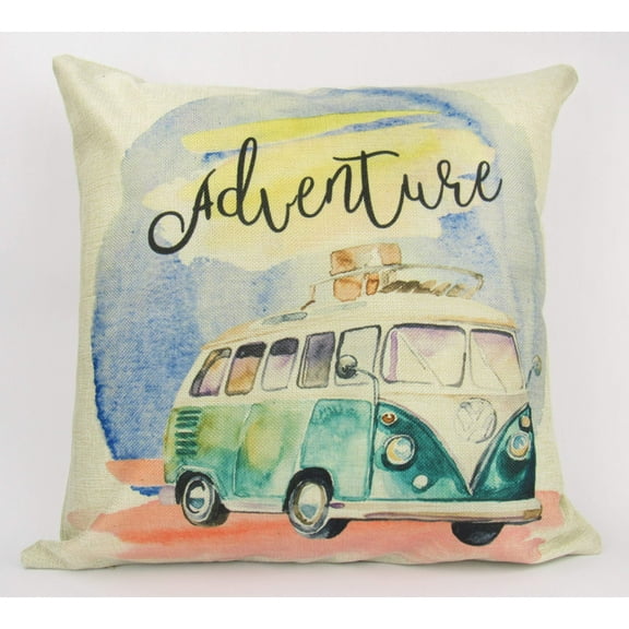 MINI: Adventure Time | Pillow | Wanderlust | Throw Pillow | Camper Van | VW Bus | Home Decor | 8 x 8 | Adventure Awaits | Pet Pillow