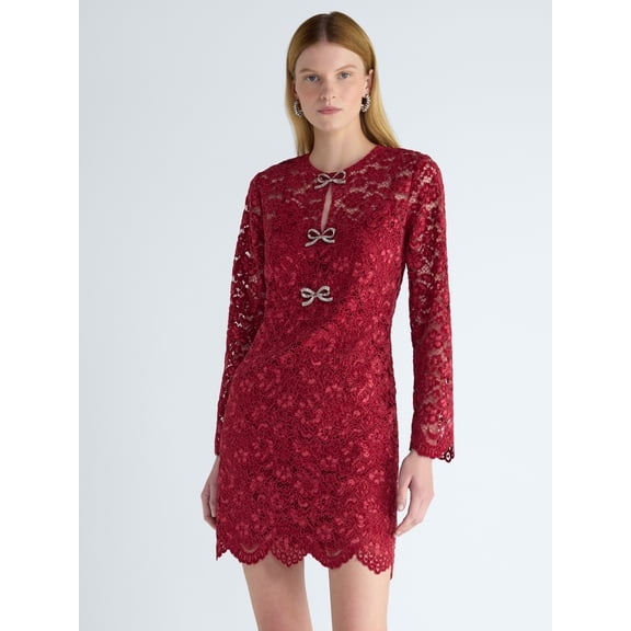 Scoop Women's Lace Bow Mini Dress, Sizes XS-XXL