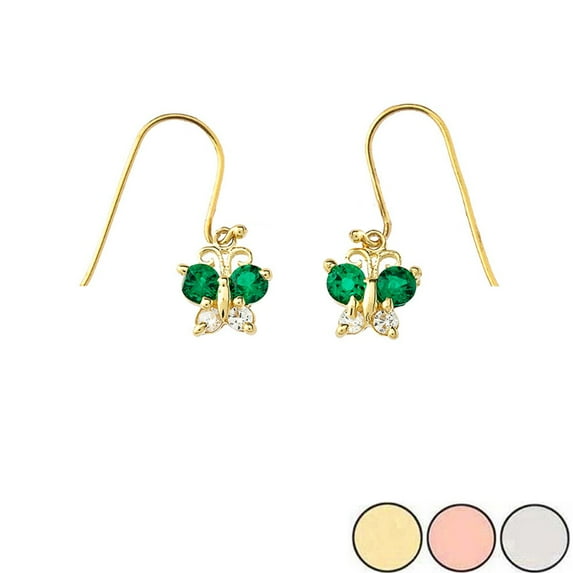MINI BUTTERFLY WITH GREEN BIRTHSTONE EARRINGS IN GOLD (YELLOW/ROSE/WHITE) : 14K Yellow GOLD