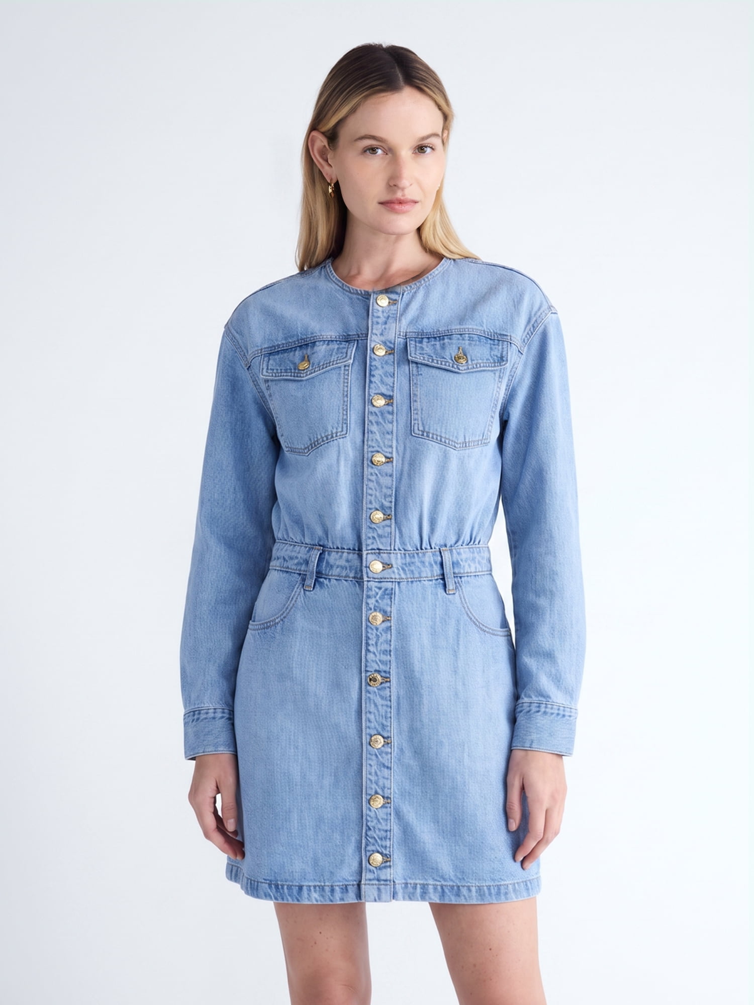Scoop Women's and Women's Plus Button Front Mini Dress, Sizes XS-4X