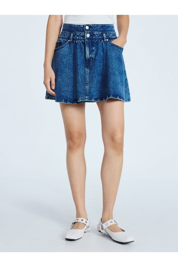 Women's Denim Mini Skirt with Double Waistband, Sizes 0-18