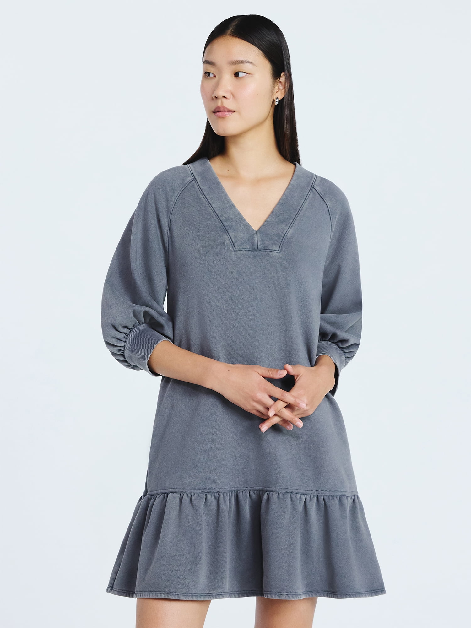 Scoop Women's and Women's Plus Deep V Neck Sweatshirt Mini Dress, Sizes XS-4X