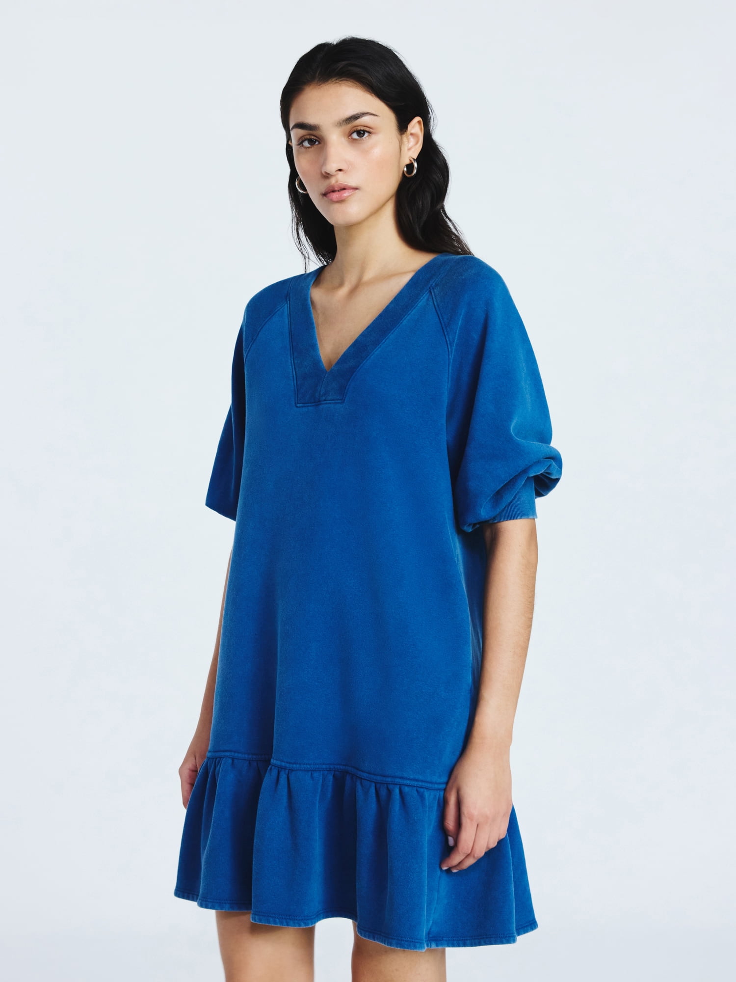 Scoop Women's and Women's Plus Deep V Neck Sweatshirt Mini Dress, Sizes XS-4X