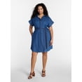 thumbnail image 1 of Terra & Sky Women's Plus Mini Denim Shirt Dress, Sizes 0X-5X, 1 of 4