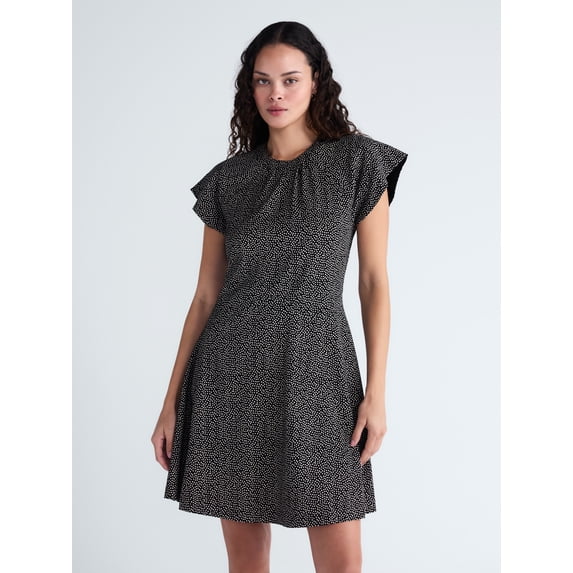Scoop Women's and Women's Plus Mini Dress with Flutter Sleeves, Sizes XS-4X