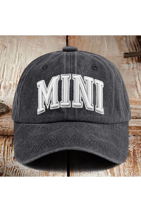 MINI Embroidered Vintage Washed Baseball Cap, Adjustable Cotton Dad Hat for Men Women, Retro Two Tone Casual Headwear for Car Enthusiasts Black One Size