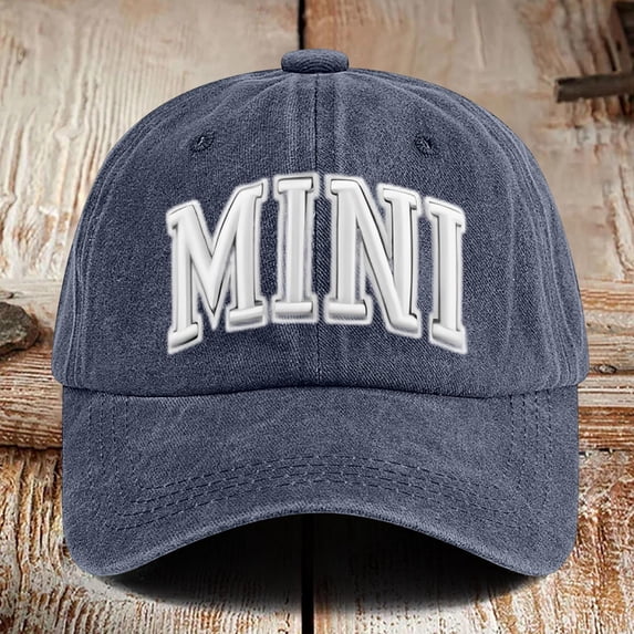 MINI Embroidered Vintage Washed Baseball Cap, Adjustable Cotton Dad Hat for Men Women, Retro Two Tone Casual Headwear for Car Enthusiasts Blue One Size