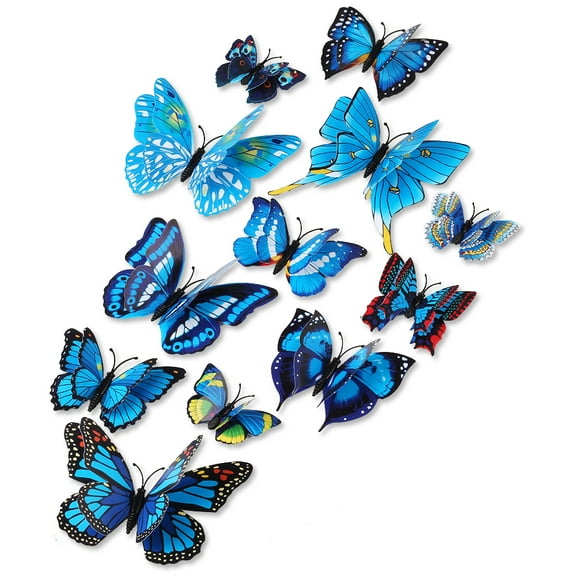 MINI-FACTORY 12Pcs Wall Sticker 3D Colorful Butterfly Home Wall Decoration Decals Wall Art for Kid's Bedroom Living Room Fridge Window - Blue