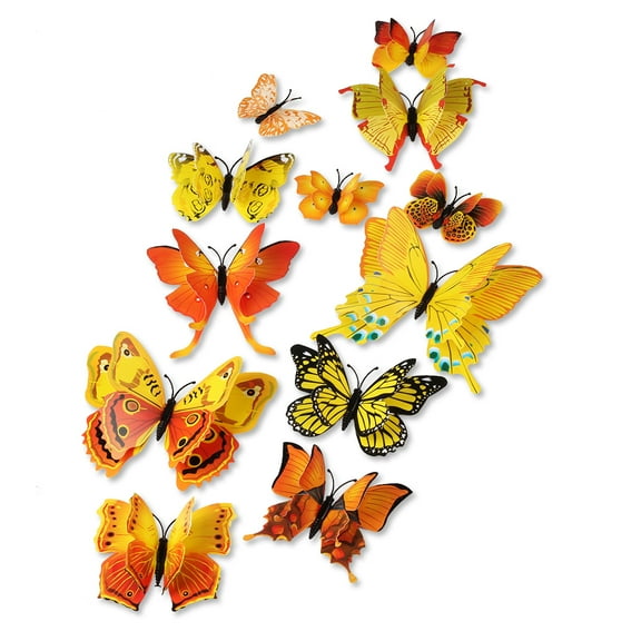 MINI-FACTORY 12Pcs Wall Sticker 3D Colorful Butterfly Home Wall Decoration Decals Wall Art for Kid's Bedroom Living Room Fridge Window - Yellow