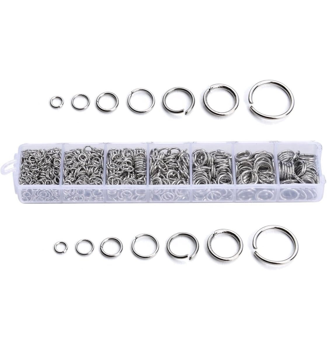 MINI-FACTORY 1500pcs/case Open Jump Rings [3mm - 10mm] Silver Connector ...