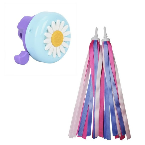 MINI-FACTORY Bike Bell   Streamer for Kid Girls, Cute Flower Bike Bell   Streamer Robbin Children's Bike Accessory (Blue-Purple)