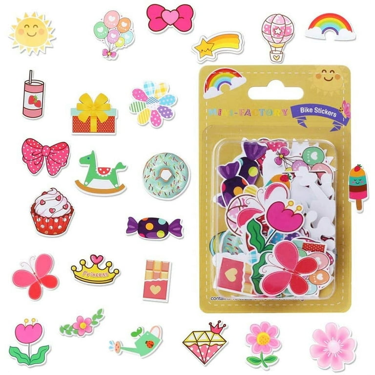 MINI FACTORY Bike Stickers Decoration for Girls Colorful Cute Bicycle Scooter Tricycle Stickers for Kids 48Pcs 24 Different Patterns