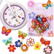 MINI-FACTORY Bike Wheel Spoke Decoration Stickers for Kids – Colorful Flower & Butterfly Bike Accessories Easy Clip-On Spoke (24 Pcs, 12 Designs)