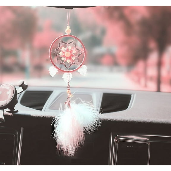 MINI-FACTORY Car Mirror Hanging Accessories Rearview Mirror Hanging Decoration Pink Dream Catcher Decor for Car / Home / Office